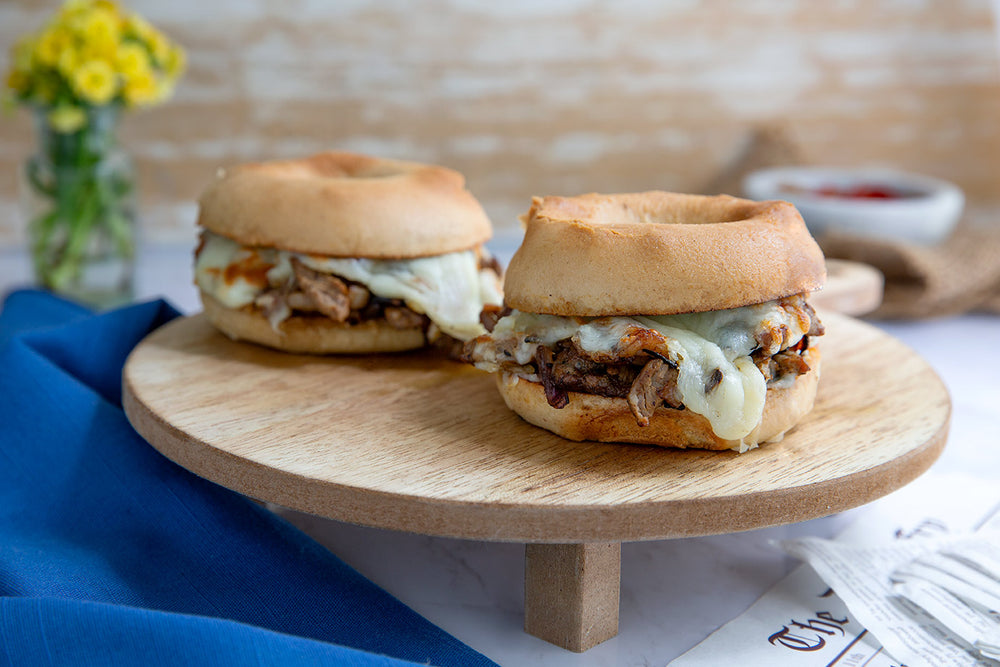 Gluten Free Philly Cheesesteak Bagel Sandwich